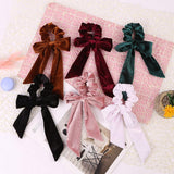 Ladies Soft Velvet Hair Scrunchie Ribbon Girls Ponytail Holder Bow Hair Ties Elastic Hair Bands Elegant Headwear Accessories Red daiiibabyyy