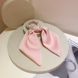 Solid Color Bow Streamers Hair Rope Ponytail Holder Hair Scarf Bowknot Elastic Hair Bands Ribbon Pearl Hair Scrunchies daiiibabyyy