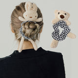 Daiiibabyyy Korean Cute Lamb Velvet Bunny Hair Ties for Women Cartoon Plaid Head Rope Girl Cute Women Ponytail Hair Ties Elastic Band