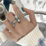 Daiiibabyyy Gold Silver Color Butterfly Open Rings Set For Women Girl Wedding Engagement Party Knuckles Jewelry Trends Punk Chain Rings