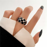 Vintage Checkerboard Finger Rings For Women Girls Punk Heart Black Geometric Metal Ring Party Gifts 2021 Trend Jewelry daiiibabyyy