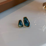 Vintage Trendy Resin Geometric Asymmetry Small Stud Earrings Korean Fashion Statement Stud Earrings Brincos Bijoux For Women daiiibabyyy