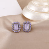 Personality contracted French delicate pink purple stud earrings metal ube violet retro contracted small geometric earrings daiiibabyyy