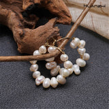 HUANZHI 2022 New Vintage Natural Freshwater Pearl Earrings Metal Geometric Circle Hoop Earrings For Women Girls Wedding Jewelry