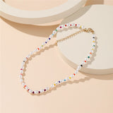 17KM Y2K Style Flower Beaded Necklace for Women Bohemian Colorful Short Beaded Pearl Choker Necklace Female Jewelry daiiibabyyy