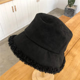 Winter Women Bucket Hat Wool Fleece Fisherman Caps  Suede Artificial Fur Thick Warm Plush Female Cap Sunscreen Panama Cap daiiibabyyy