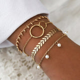 1Set Bohemian Tassel Chain Bracelet Set for Women Girls Bohemia Geometric Leaves Multilayer Charm Bracelet Jewelry Accessories