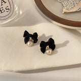 New Fashion Vintage Wine Red Plush Bowknot Ring Earring Personality Simple Autumn And Winter All-match Jewelry For Women Girls daiiibabyyy