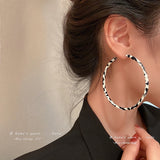 European and American Exaggerated Black and White Artificial Leather Hoop Earrings For Woman Gothic Fashion Jewelry Accessories daiiibabyyy