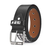 Fashion Harajuku Women Punk Chain Belt Adjustable Black Double/Single Eyelet Grommet Metal Buckle Leather Waistband For Jeans daiiibabyyy