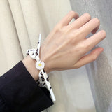 Daiiibabyyy New Handmade Braided Hemp Rope Bracelet Adjustable Daisies Printed Black And White Color Wristband For Women Fashion Jewelry