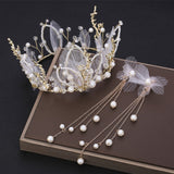 Korea Wedding Hair Accessories Bride Korean Jewelry Gold Bridal Hair Accessories Princess Circle Crown Round Tiara Set Headpiece daiiibabyyy