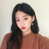Korean Metallic Pearl Earrings Asymmetrical Stud Earrings Push-back Zinc Alloy with Fashionable Temperament Geometric Women daiiibabyyy