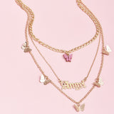 Daiiibabyyy Sweet Women Fashion Letter Angel Necklace for Women Acrylic Butterfly Multilayer Choker Necklace Clavicle Party Jewelry Gifts