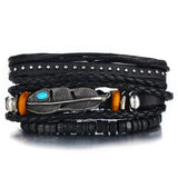 Vintage Black Leather Bracelets For Men Fashion Hollow Triangle Leather Bracelet & Bangles Multilayer Wide Wrap Jewelry 2022 daiiibabyyy