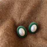 FFLACELL Fashion Vintage Green,Khaki,Black Geometric Plush Love-Heart Pearl Earrings Female Personality All-match Party Jewelry daiiibabyyy