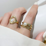 2pcs/set Fashion Imitation Pearl Simple Geometric Jewelry Charm Rings Retro Trendy Gold Color Metal Forefinger Rings For Women