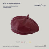 2022 PU Leather Beret Hat Women Flat Cap Hats Lady Girl Berets Hat Bone Female Franch Style 90 s Girls Painter Hat daiiibabyyy