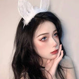 New Sexy White Black Head Bezel Hairy Feather Lace Cat Ears Cute Hair Band Solid Color Headdress Girls Women Hair Accessories daiiibabyyy