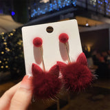 Korean Fashion Cute Cat Ear Pompom Ball Dangle Earrings for women New Trendy Mink Fluffy Ball Long Charm Drop Earrings Jewelry daiiibabyyy