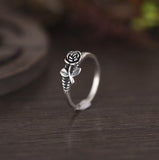 Women Silver Color Vintage Carving Rose Flower Ring for Women Courtship Engagement Wedding Party Jewelry Gift daiiibabyyy