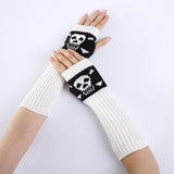 Women Girl Elbow Gloves Half Winter Warmer Skull Knitted Long Fingerless Fashion Gloves Elbow Mittens Christmas Gift Accessories daiiibabyyy