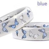 Exquisite Silver Color Women Fashion Two Tone White and Blue Stone Butterfly Rings for Women Bride Engagement Wedding Jewelry daiiibabyyy