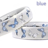 Exquisite Silver Color Women Fashion Two Tone White and Blue Stone Butterfly Rings for Women Bride Engagement Wedding Jewelry daiiibabyyy