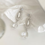 MENGJIQIAO Korean Fashion Rhinestone Siver Color Hollow Square Drop Earrings For Women Girls Waterdrop Crystal Oorbellen Jewelry