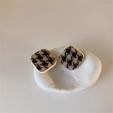 Autumn/winter New Fashion Korean Geometric Round Square Houndstooth Woolen Cloth Earrings For Women Girls Personality Jewelry daiiibabyyy