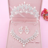 Wedding Jewelery Set Rhinestone Jewellery Necklace Sets for Women Crystal Pearl Earing Bridal Jewelry Sets Crown Tiara Bride daiiibabyyy