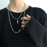 New Personality Cross Square Metal Multilayer Hip hop Long Chain Cool Simple Necklace For Women men Jewelry Gifts 19 daiiibabyyy