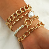 4Pcs/Set Vintage Pearl Metal Bracelet Set for Women Female Multilayer Bangles Bracelet 2022 Charms Fashion Jewelry Gift