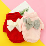 Pet Dog Clothes Autumn Thick Pink Red Sweater Chenille Bowknot Hoodies For Small Medium Dog Costumes Bulldog Teddy Puppy Sweater daiiibabyyy