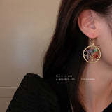 Trendy Exaggerate Geometric Colorful Gravel Trees Dangle Hook Earrings For Women Retro Fashion Ethnic Style Ear Jewelry Earring daiiibabyyy