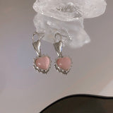 Korean Sweet Cute Pink Crystal Stone Heart Statement Dangle Earrings Female Party Jewelry Fashion Wedding Drop Earring For Women daiiibabyyy