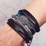 Vintage Black Leather Bracelets For Men Fashion Hollow Triangle Leather Bracelet & Bangles Multilayer Wide Wrap Jewelry 2022 daiiibabyyy