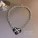 Fashion Simple Metal Alloy Silver Color Chain Ladies Necklaces Geometric Thorns Heart Pendant Collares Bijoux For Women Gifts daiiibabyyy