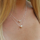 Delysia King Women Trendy Simplicity Pearl Necklace Bilayer Summer Versatile Clavicle Pendant daiiibabyyy