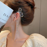 Fashion Crystal Butterfly Clip On Earring Pearl Bead Ear Cuff Long Tassels Charm Hollow Earrings For Women Clip Jewelry Gifts daiiibabyyy