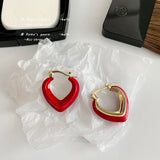 Girls' Sweet Red Heart-Shaped Pendant Earrings Korean Fashion Jewelry New Year's Party Elegant Accessories For Woman in 2022