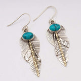 Vintage Silver Filling Pattern Leaves Hook Earring Women's Creativity Inlaid Green Stones Dangle Earring for Women Party Jewelry daiiibabyyy