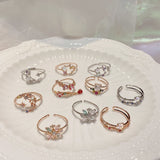 Fashion Delicate Zircon Crystal Shell Flower Heart Rings For Women Fashion Adjustable Rings Sweet Moon  Micro Pave Party Gifts daiiibabyyy