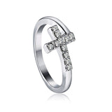 Trend Silver Color Alloy Rhinestone Cross Ring Geometric Heart Adjustable Open Rings For Women Fashion Jewelry Gift Dropshipping daiiibabyyy