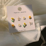 MENGJIQIAO Wholesale Korean Cute Colorful Flower Butterfly Stud Earrings For Women Girls Sweet Weekly Daliy Oorbellen Jewelry daiiibabyyy