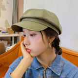 Avocado green Winter Octagonal Cap Women Beret Hats For Girls Newsboy Hats Female British style PU Leather Berets Hat for Street daiiibabyyy