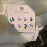 MENGJIQIAO Wholesale Korean Cute Colorful Flower Butterfly Stud Earrings For Women Girls Sweet Weekly Daliy Oorbellen Jewelry daiiibabyyy