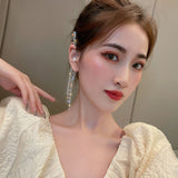 Fashion Crystal Butterfly Clip On Earring Pearl Bead Ear Cuff Long Tassels Charm Hollow Earrings For Women Clip Jewelry Gifts daiiibabyyy
