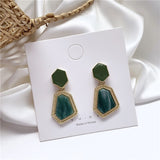 Vintage Simple Green Resin Stone Geometric Drop Earrings For Women Retro Elegant Fashion Party Jewelry Dangle Boucle D'oreille daiiibabyyy