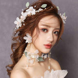 Korean Wedding Hair Accessories Head Bands for Women Bridal Headwear Hair Jewelry Bride Tiaras and Crowns Set Flower Crown Gold daiiibabyyy